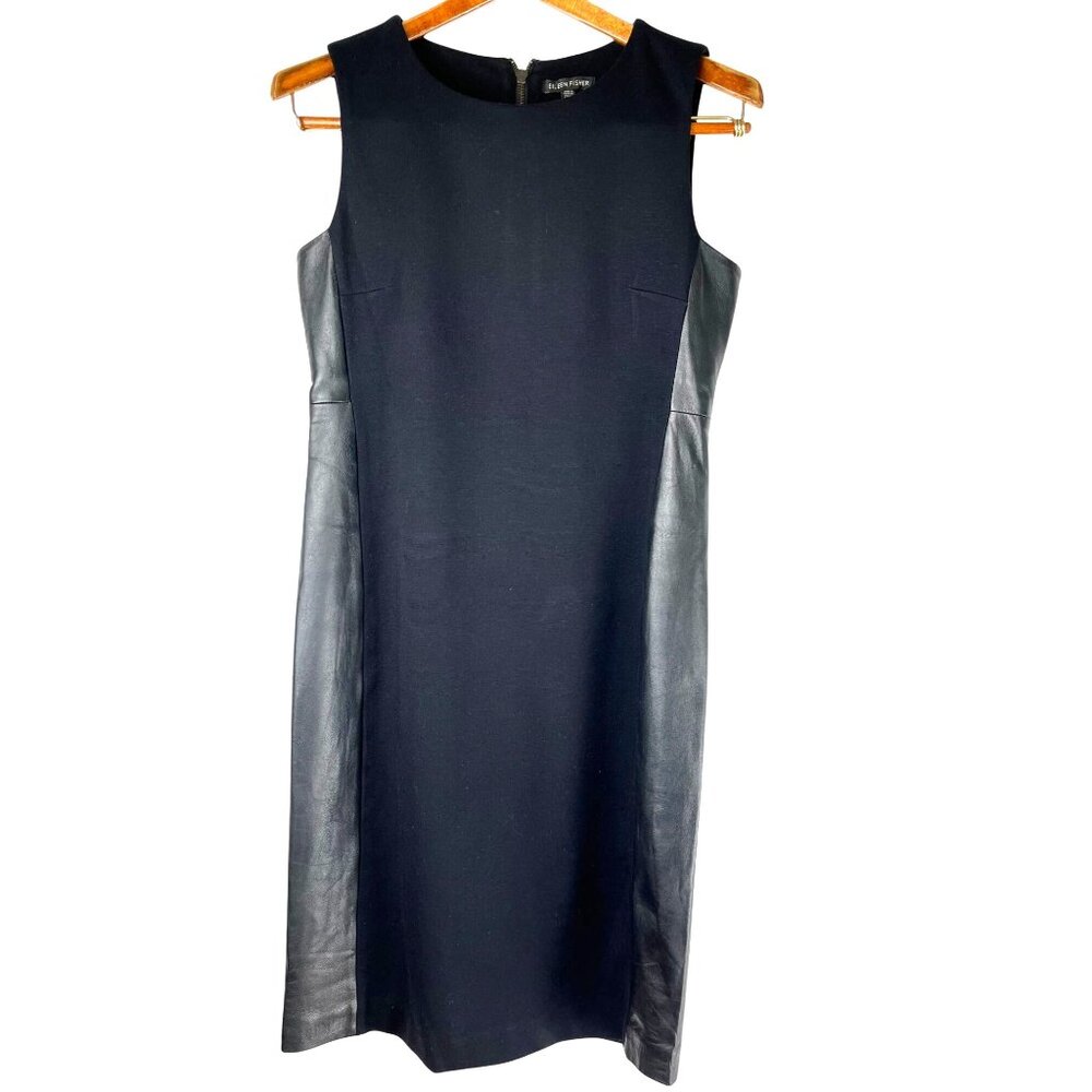 Punk Witchy Goth Sexy Eileen Fisher Leather Panel Midi Dress , Women's Size 2